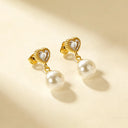 Zircon Heart Pearl Drop Earrings
