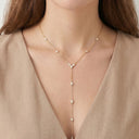 Gold Plated Lariat Necklace with Cubic Zirconia