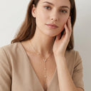 Gold Plated Lariat Necklace with Cubic Zirconia