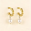 Twist Hoop Pearl Drop Earrings
