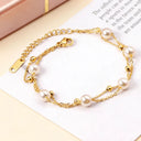 pretty bracelet made with 18k gold plated stainless steel and freshwater pearl charm