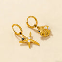 close up look of starfish and seashell earrings, giving a perfect summer vacation vibe