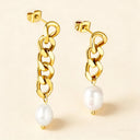 Asymmetrical Chain with Pearl Earrings