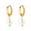 Golden Hook with Rhinestone Earrings with Pearl Pendant