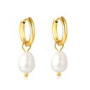 Golden Hook Earrings with Pearl Pendant