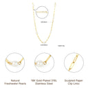 18K Gold-Plated Paper Clip Chain with Pearl Necklace