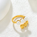 Open 18K Gold-Plated Sculptural Ring with Triple Pearls