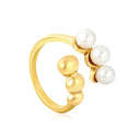Open 18K Gold-Plated Sculptural Ring with Triple Pearls