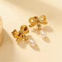 Bowknot earrings with waterdrop pearl pendant from Verosteel