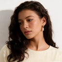 Gold Hoops Earrings with Double Pearls