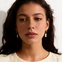 Gold Hoops Earrings with Double Pearls