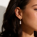 Gold Hoops Earrings with Double Pearls