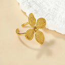 Four-petal flower open ring in 18k gold plating, perfect petal ring for daily wear or special occasions.