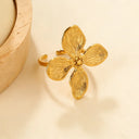 Four-Petal Flower Open Ring in 18k gold plated, featuring petal ring design for daily wear or parties.